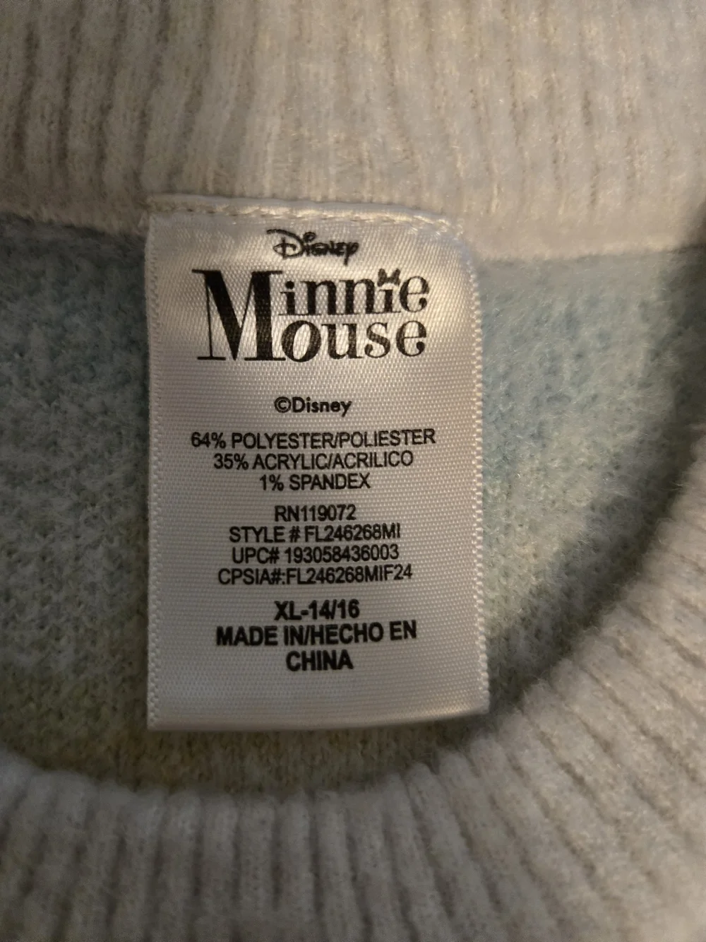 Disney Girls Minnie Mouse Cozy Holiday Rainbow Ombre Knit Sweater Size XL 14/16